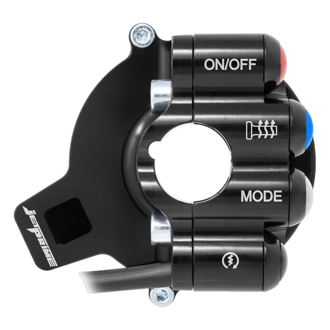 Gasgriffgehäuse mit integriertem Lenkerschalter JetPrime BMW S 1000 RR (15-18) JP CO BM008RR – geschlossenes Gehäuse, mit RR-Schriftzug