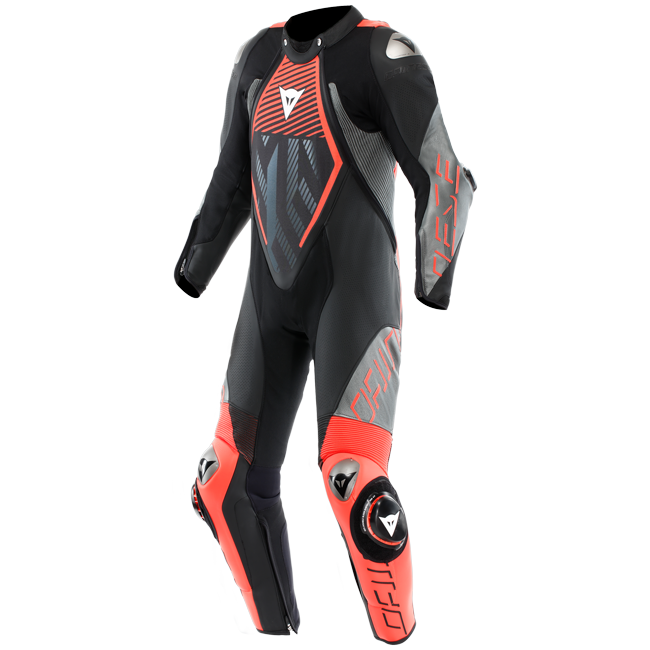 Dainese Audax D-ZIP Einteiler Lederkombi – Perforierter Rennanzug | Herren | Schwarz/Rot
