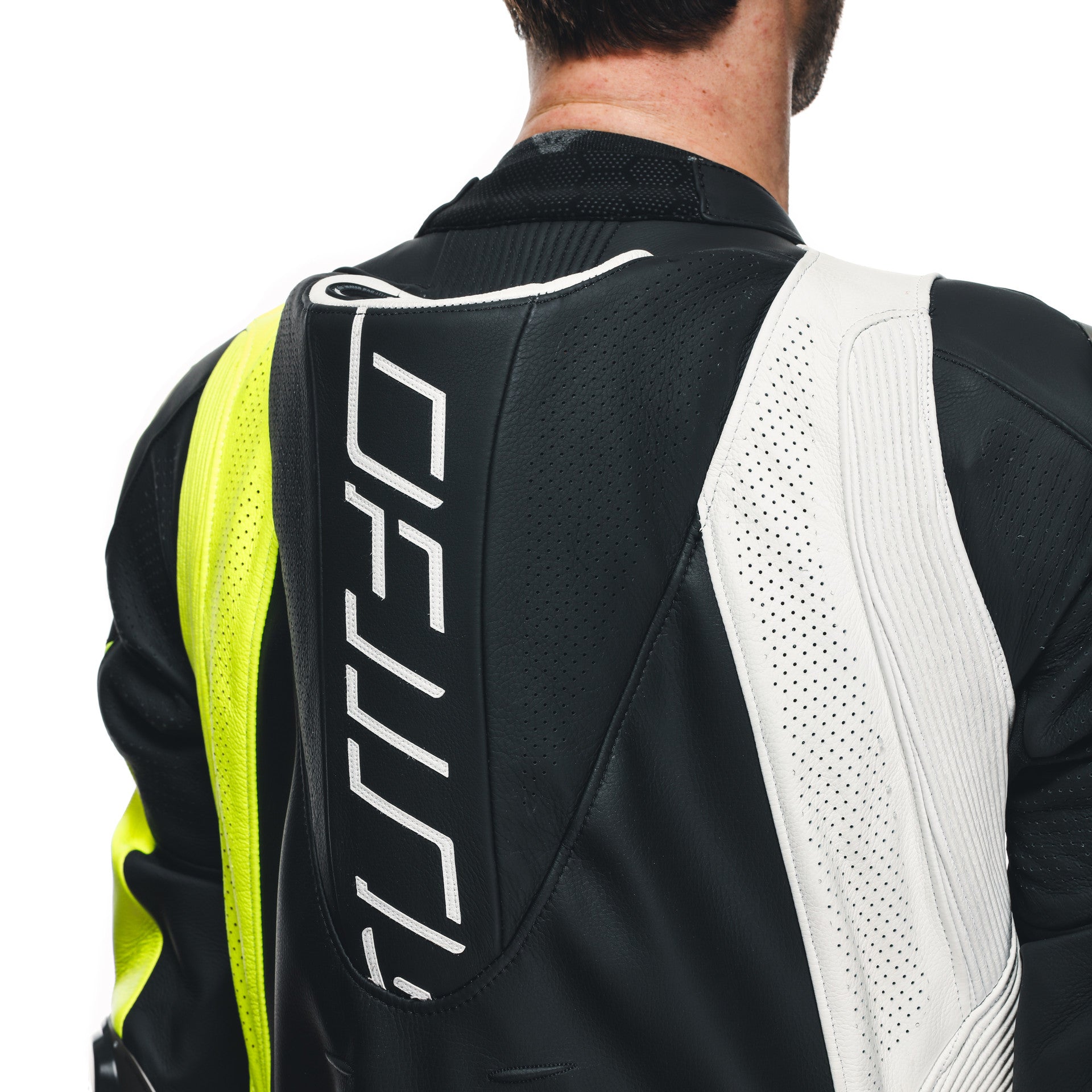 Dainese Audax D-ZIP Einteiler Lederkombi – Perforierter Rennanzug | Herren | Schwarz/Neon Gelb