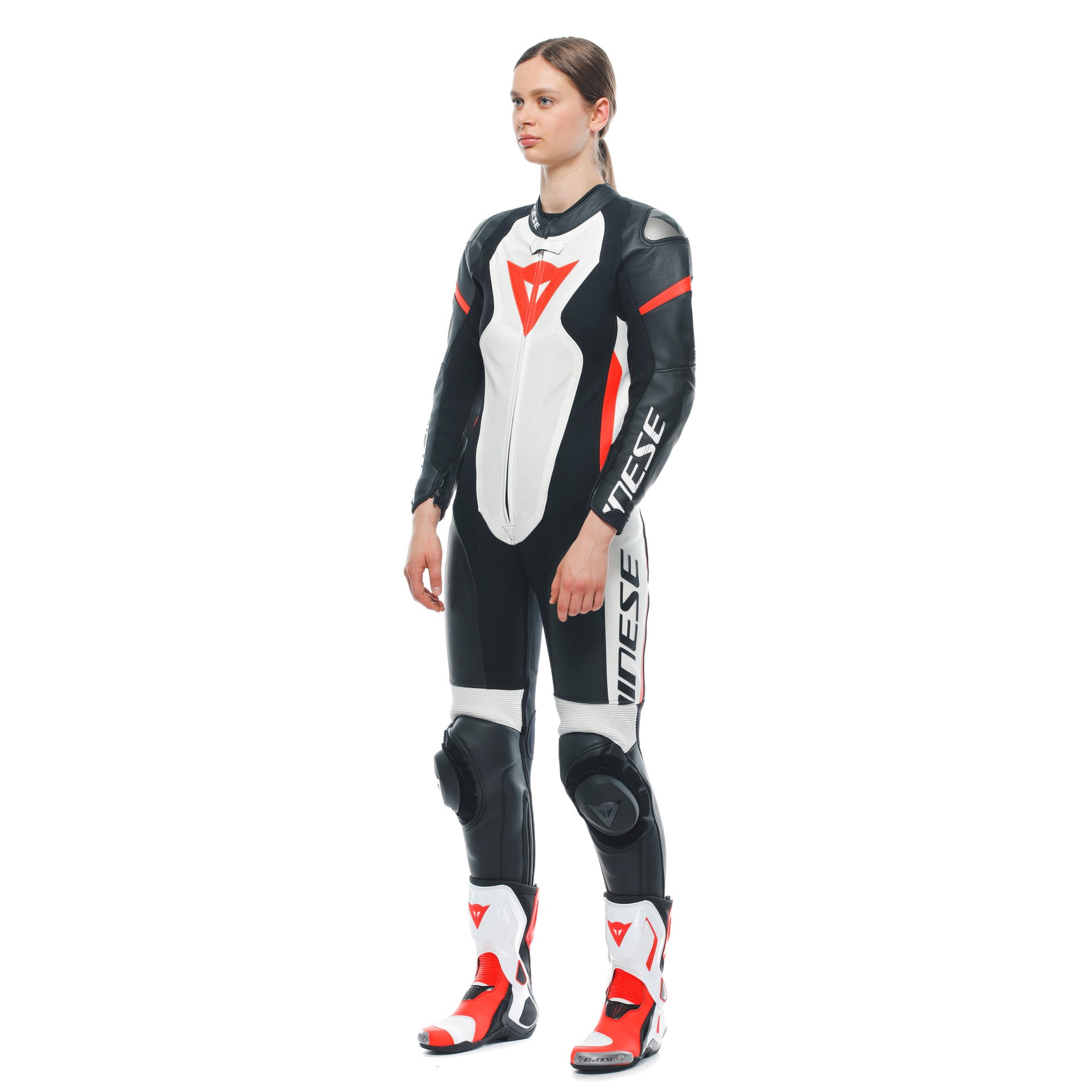 Dainese Grobnik Lady Einteiler Lederkombi – Perforierter Rennanzug | Frauen | Weiß/Rot