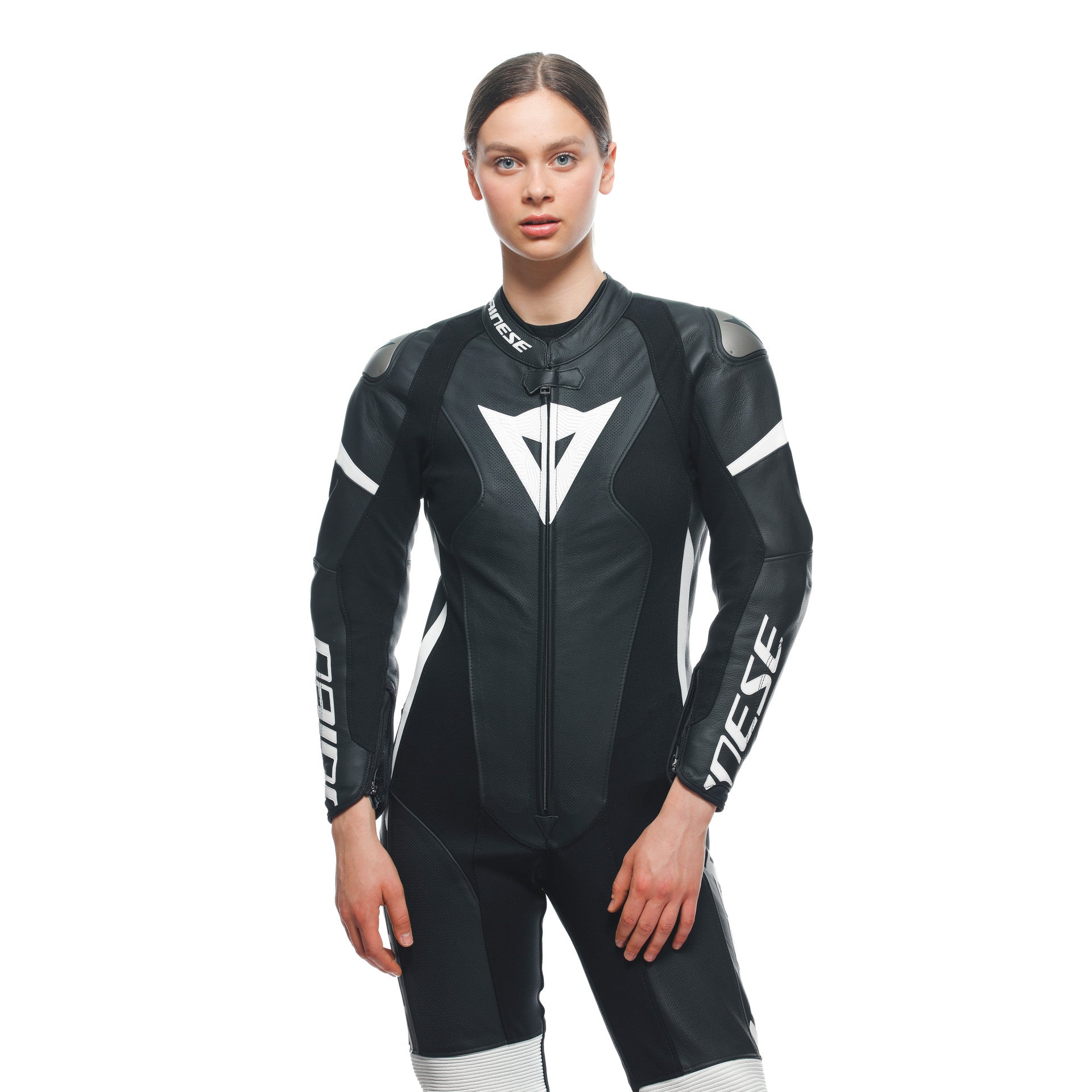 Dainese Grobnik Lady Einteiler Lederkombi – Perforierter Rennanzug | Frauen | Schwarz/Weiß