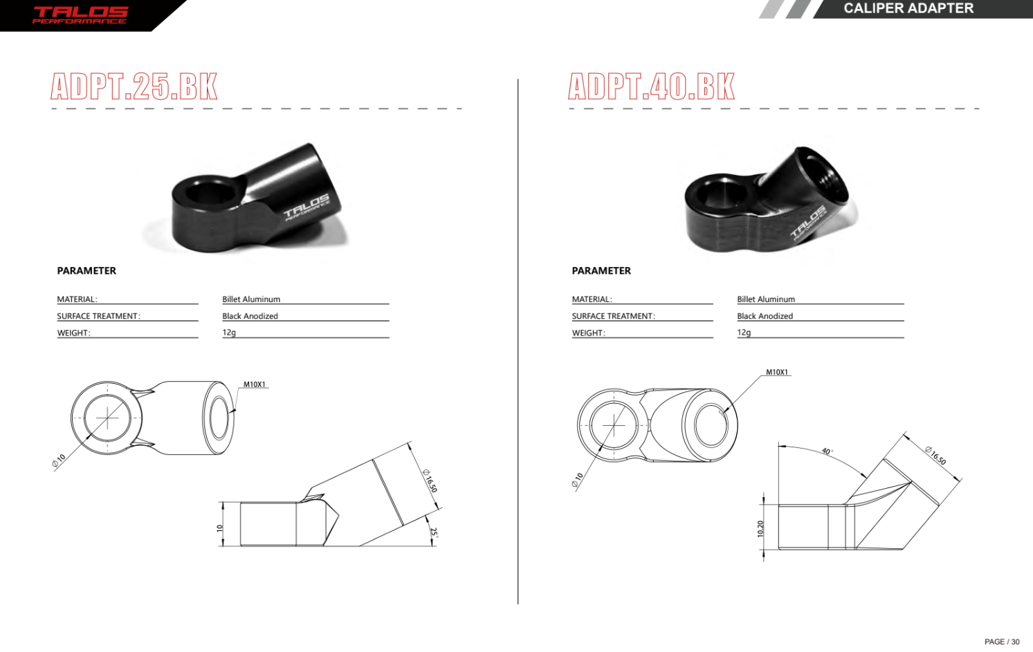 TALOSブレーキキャリパー接続アダプター、25°または40°の角度、M10x1.0の接続ネジを持つクイックリリースカプラー用、例としてSTÄUBLI SPH.03.7410など。 