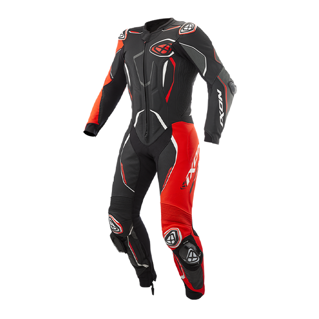 IXON Demonio ワンピース レザースーツ — パンチング加工レーシングスーツ | メンズ | レッド/ブラック/ホワイト 