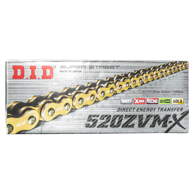 D.I.D 520ZVM-X Xリングチェーン 520 G&Gオープン、リベットリンク付き - 100から132リンク 