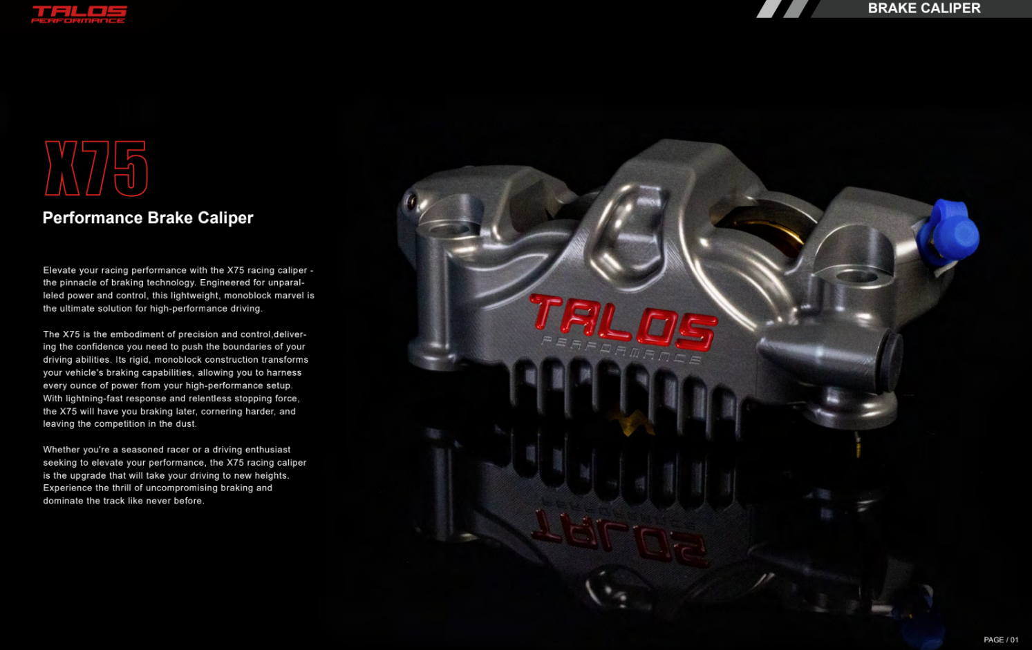 タロス X75 SBK レーシング モノブロック P4 32/36 100mm ブレーキキャリパー フロント 左 | X75.100.HD.L 