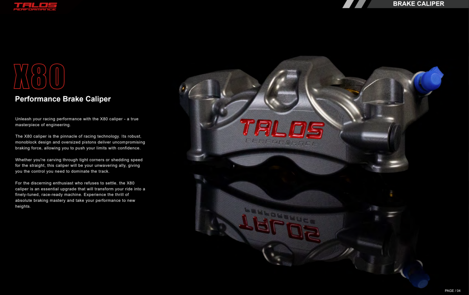 タロス X80 SBK レーシング モノブロック P4 34/38 108mm ブレーキキャリパー フロント 右 | X80.108.HD.R 