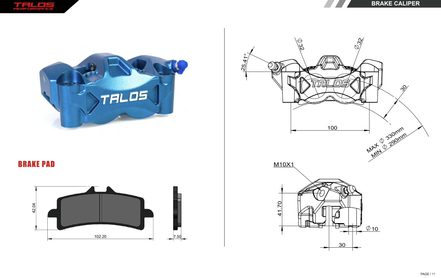 タロス C52 ギャス モノブロック P4 32/32 100mm ブレーキキャリパー フロント 左 | C52.100.TI.L 