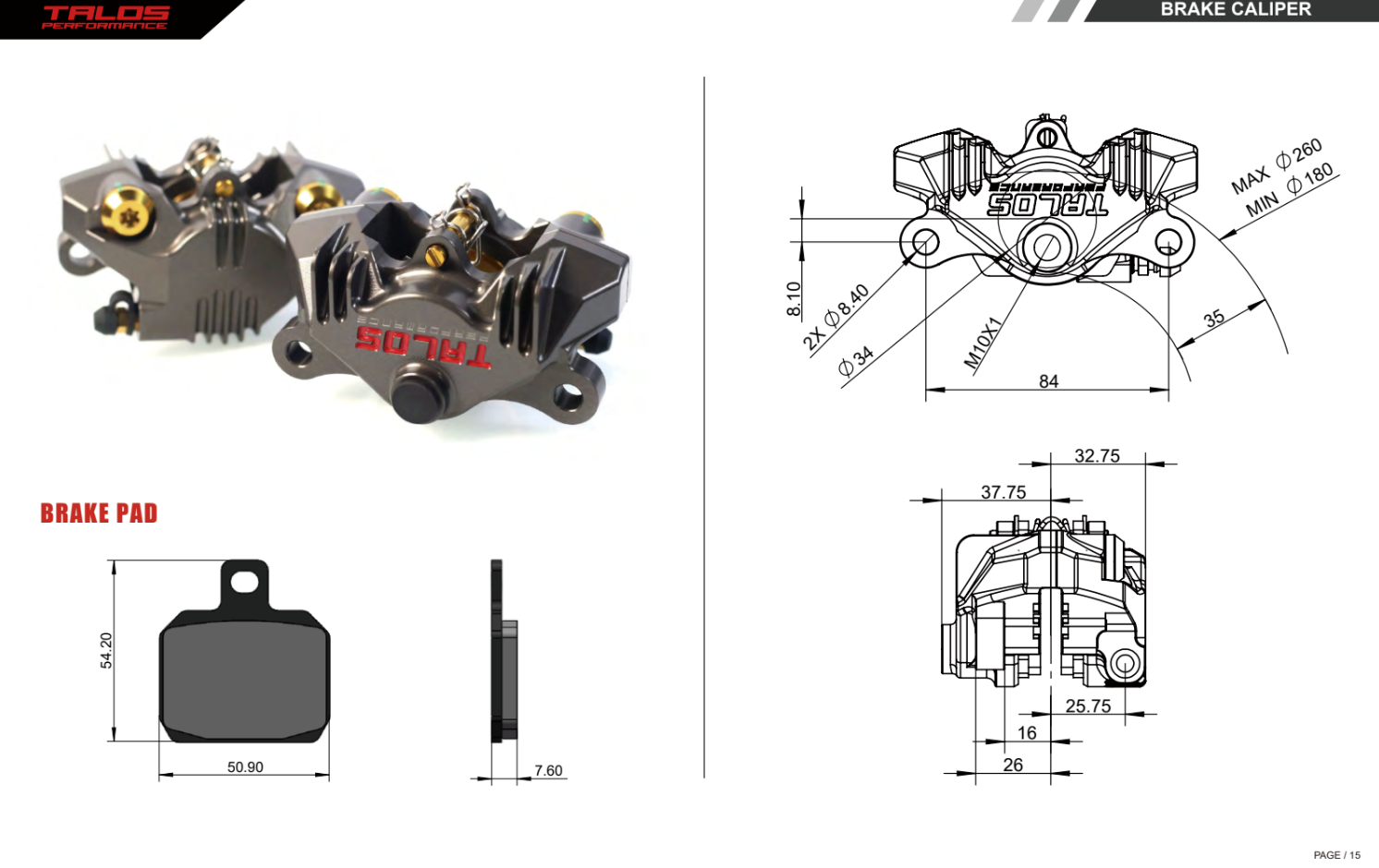 タロス P2 34 CNC レーシング 84mm リアブレーキキャリパー | A55.84.HD 