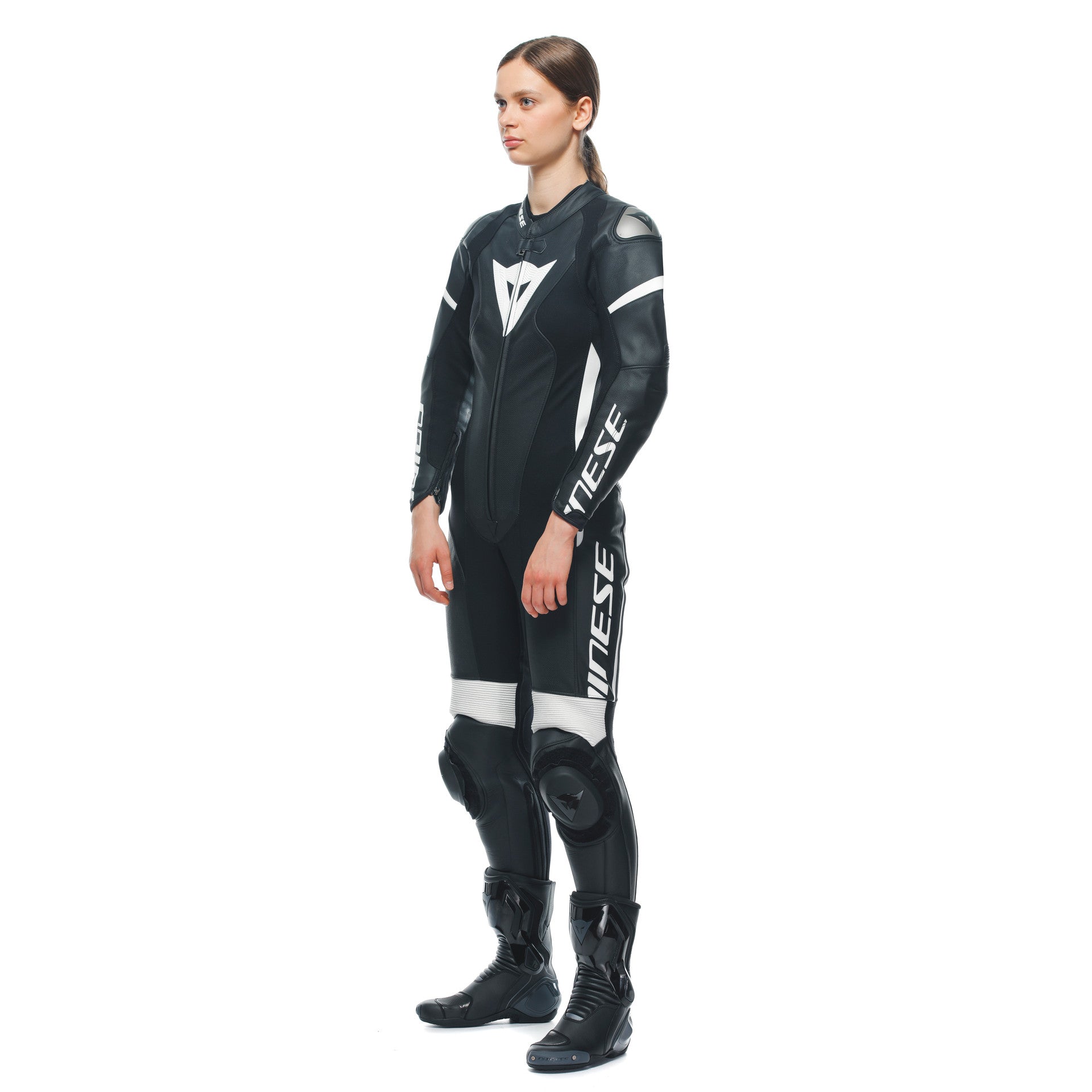 Dainese Grobnik Lady Einteiler Lederkombi – Perforierter Rennanzug | Frauen | Schwarz/Weiß