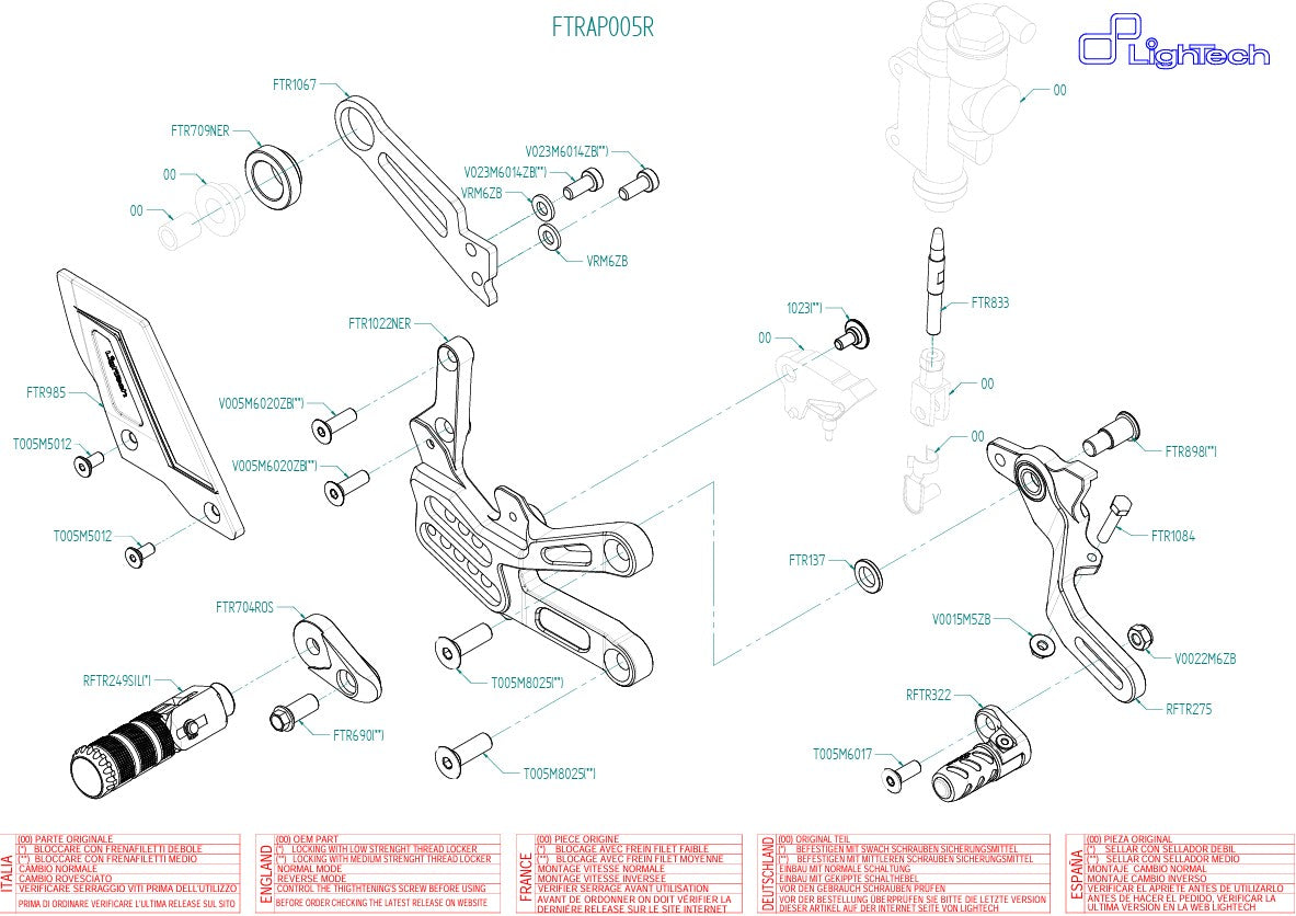 Fußrastenanlage R LighTech Aprilia RSV4/RF/RR/1100 Factory (17-25) FTRAP005R