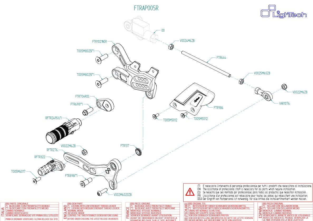Fußrastenanlage R LighTech Aprilia RSV4/RF/RR/1100 Factory (17-25) FTRAP005R