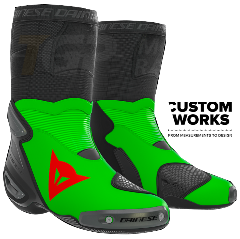 Dainese Axial 2 Racing und Straßen Motorradstiefel Franco Morbidelli Replica 2026 | Herren | Fluo Grün / Fluo Rot | Custom Works