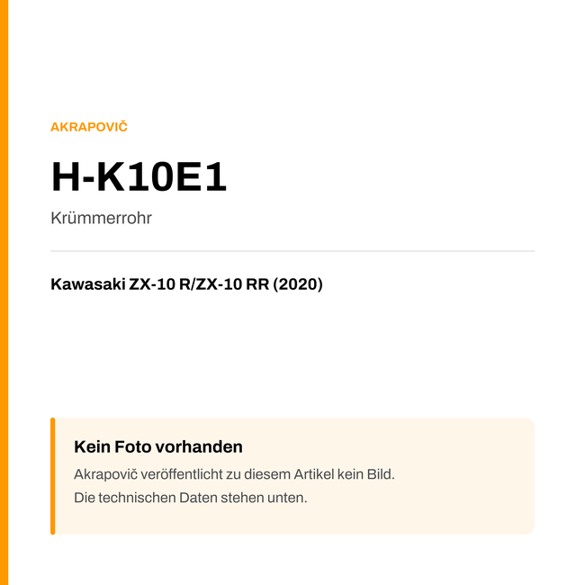 Akrapovic Krümmerrohr Kawasaki ZX-10 R / ZX-10 RR (20-20) H-K10E1 — Platzhalter, kein Herstellerfoto verfügbar
