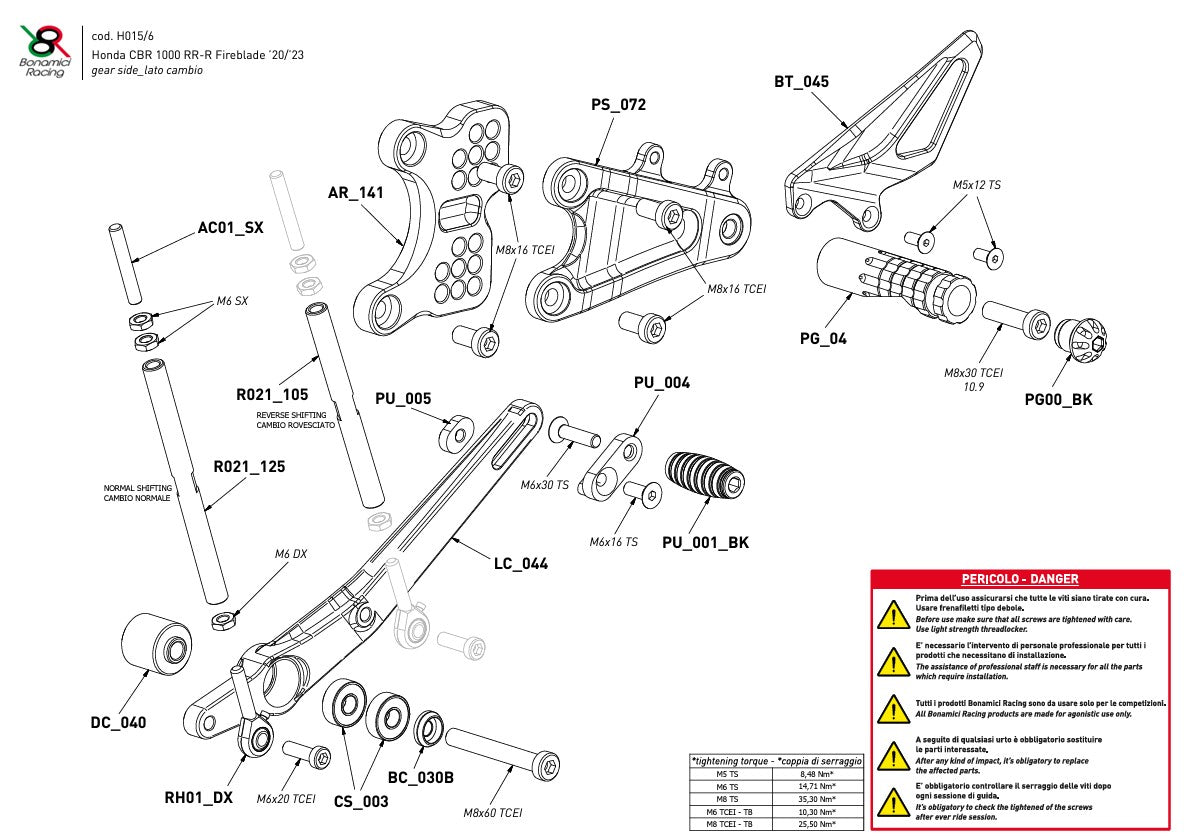 フットレストキット Bonamici Racing Honda CBR 1000 RR-R SC82 (20-25) H016 