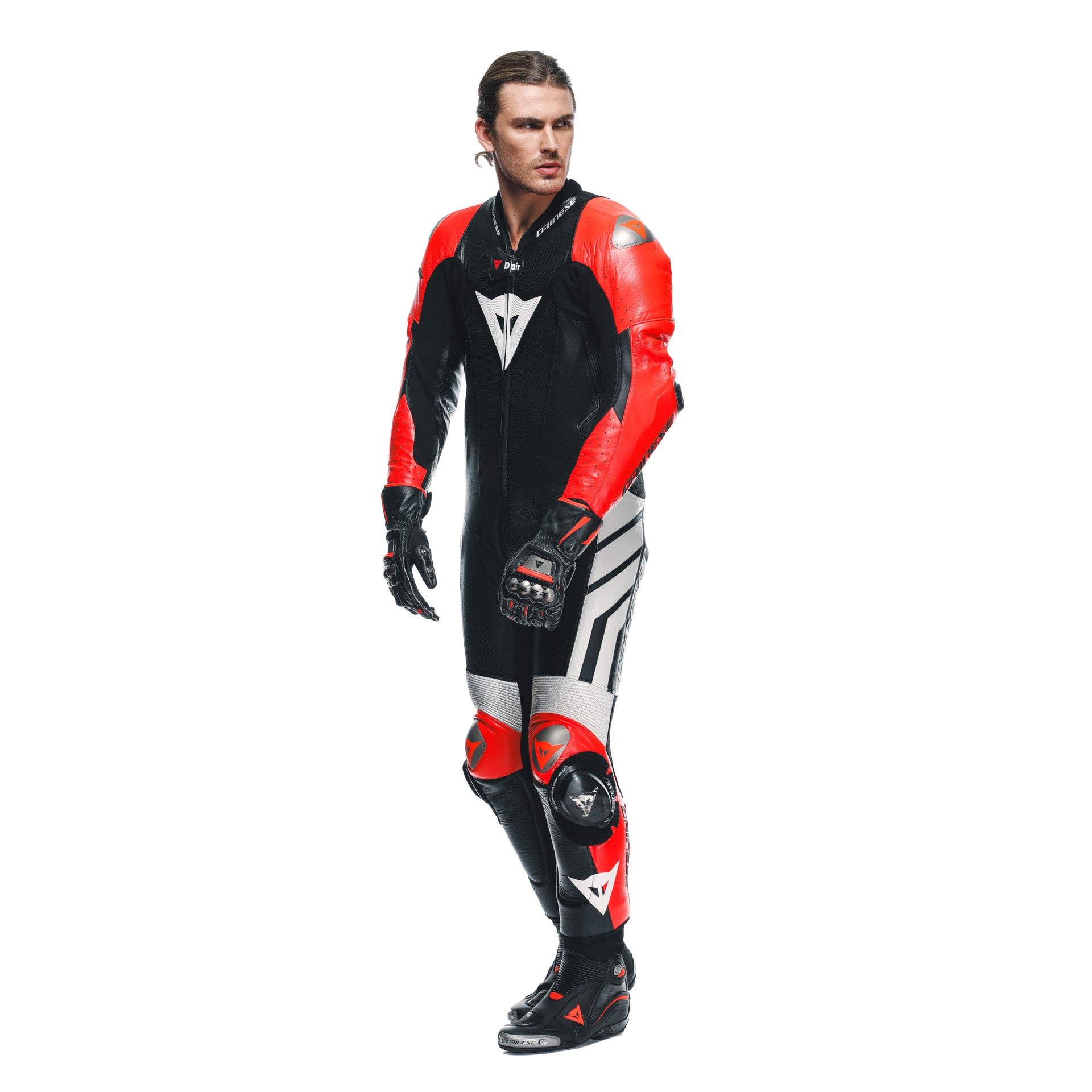 Dainese Mugello 3 D-AIR® Einteiler Lederkombi – Perforierter Airbag Rennanzug | Herren | Schwarz/Rot