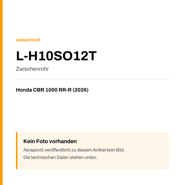 Akrapovic Zwischenrohr Honda CBR 1000 RR-R (26-26) L-H10SO12T — Platzhalter, kein Herstellerfoto verfügbar