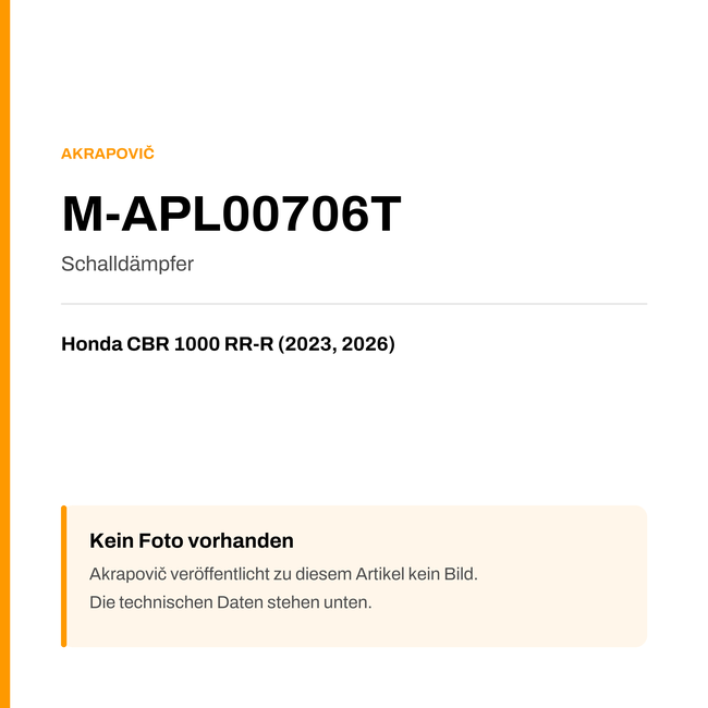 Akrapovic Schalldämpfer Honda CBR 1000 RR-R (23-26) M-APL00706T — Platzhalter, kein Herstellerfoto verfügbar