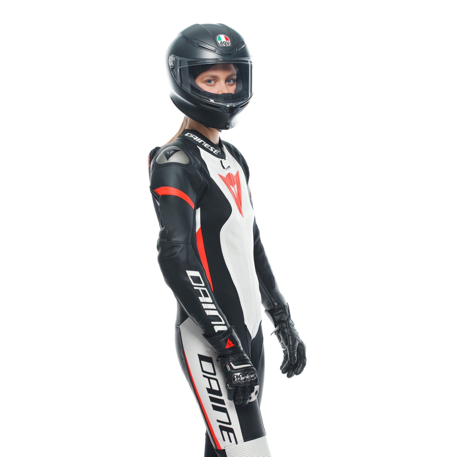 Dainese Grobnik Lady Einteiler Lederkombi – Perforierter Rennanzug | Frauen | Weiß/Rot
