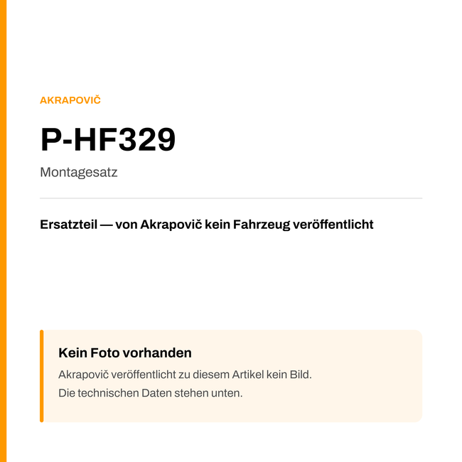 Akrapovic Montagesatz P-HF329 — Platzhalter, kein Herstellerfoto verfügbar