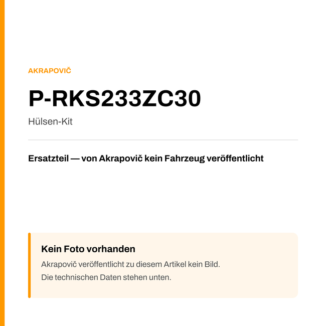 Akrapovic Hülsen-Kit P-RKS233ZC30 — Platzhalter, kein Herstellerfoto verfügbar