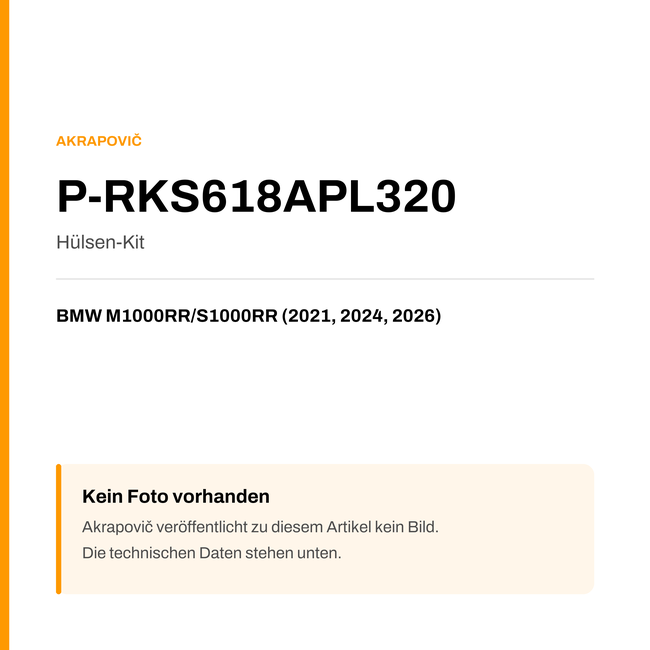 Akrapovic Hülsen-Kit BMW M1000RR / S1000RR (21-26) P-RKS618APL320 — Platzhalter, kein Herstellerfoto verfügbar