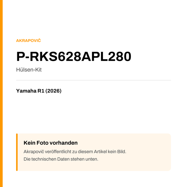 Akrapovic Hülsen-Kit Yamaha R1 (26-26) P-RKS628APL280 — Platzhalter, kein Herstellerfoto verfügbar