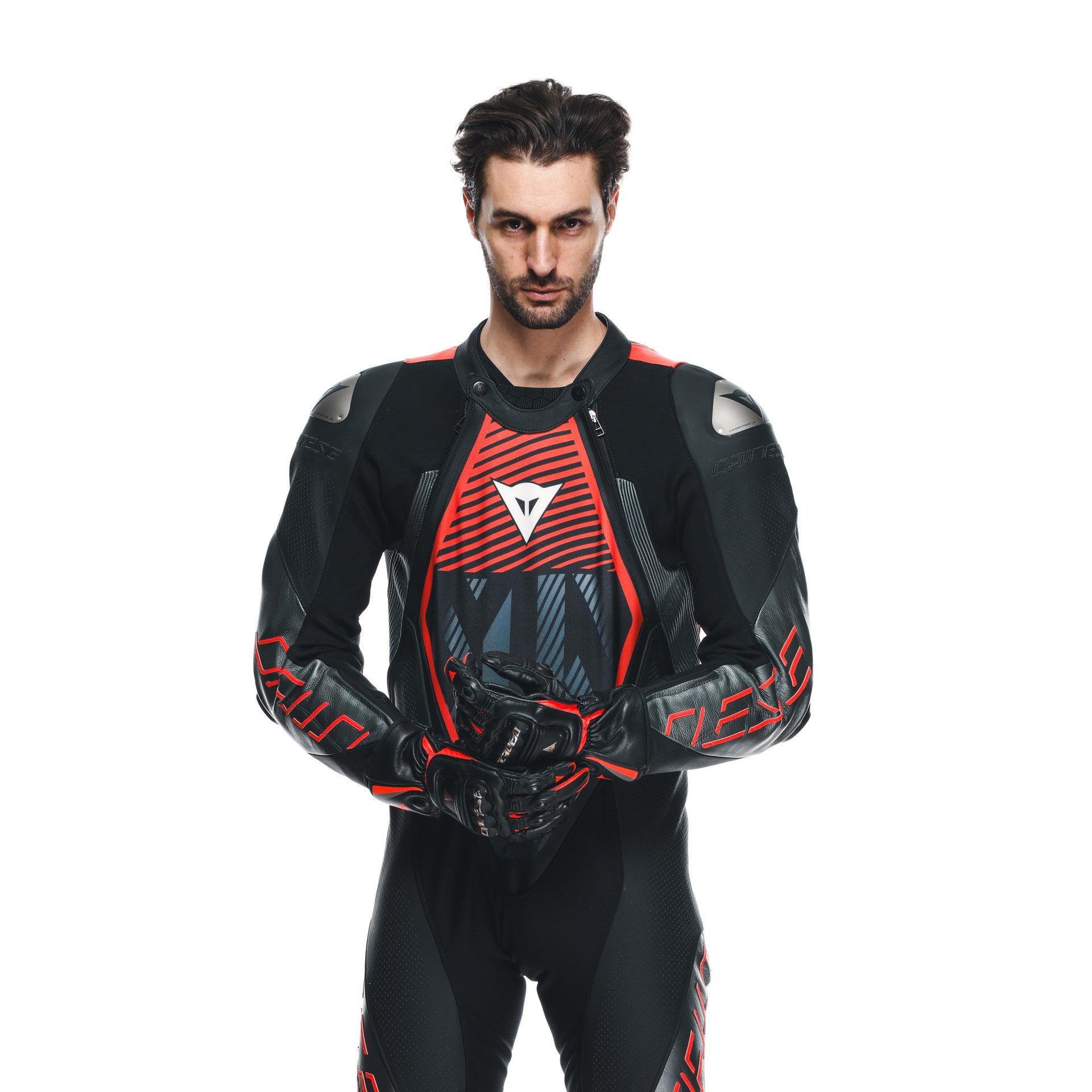 Dainese Audax D-ZIP Einteiler Lederkombi – Perforierter Rennanzug | Herren | Schwarz/Rot