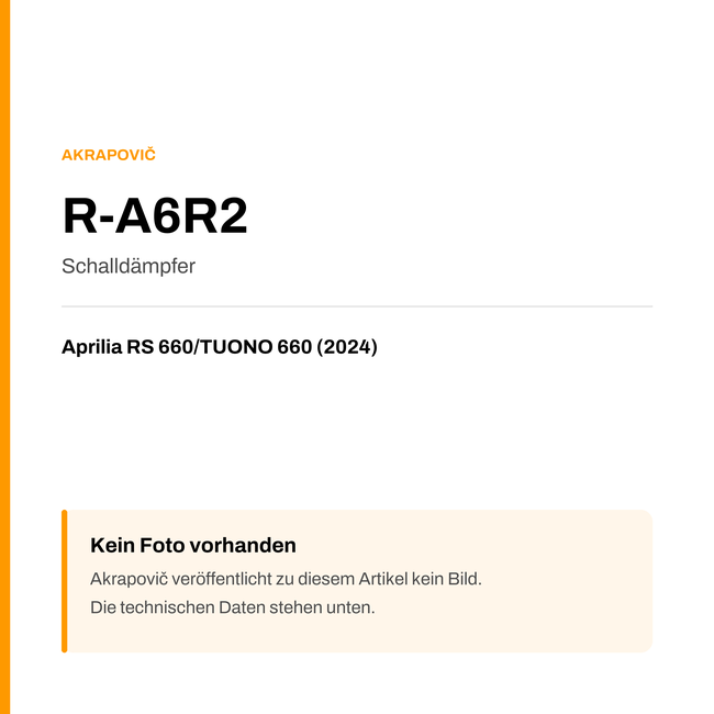 Akrapovic Schalldämpfer Aprilia RS 660 / TUONO 660 (24-24) R-A6R2 — Platzhalter, kein Herstellerfoto verfügbar