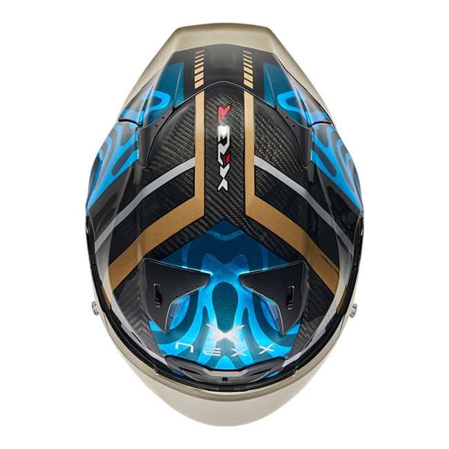 Nexx X.R3R Helm Swirl Carbon Himmelblau Gold 01XR323489780
