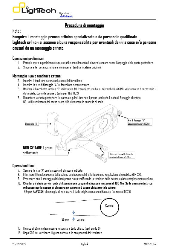 LighTech バイク S1000RR K67 (19-25) 用 チェーンテンショナー TEBM003 