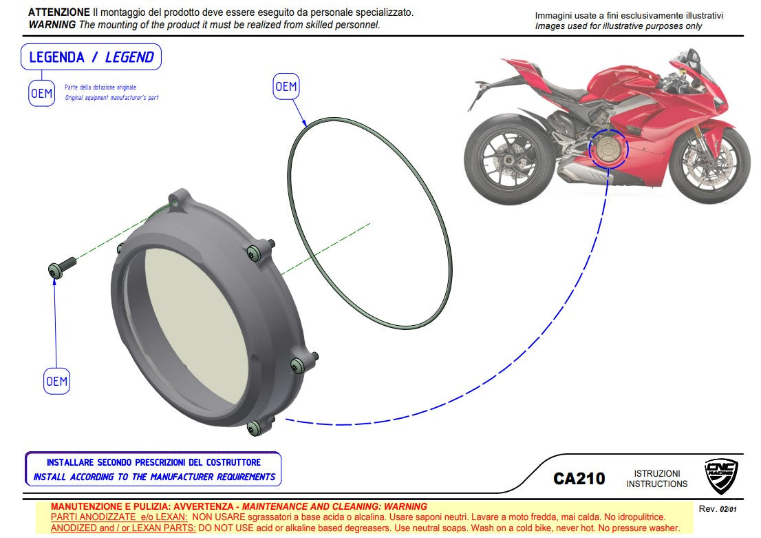 透明なクラッチカバー CNC Racing Ducati Panigale V4/S (2025) CA210S 