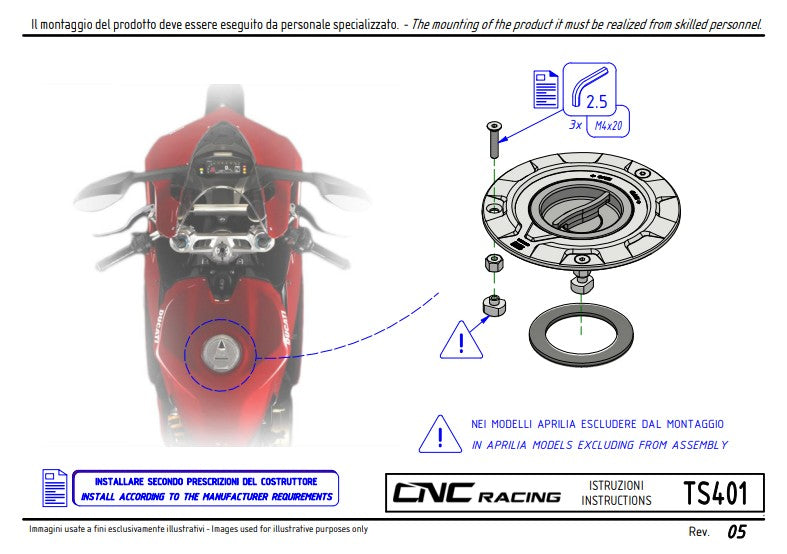 タンクキャップ クイックリリース Livery Tricolore CNC Racing Ducati Panigale V4/S (2025) TS401R 