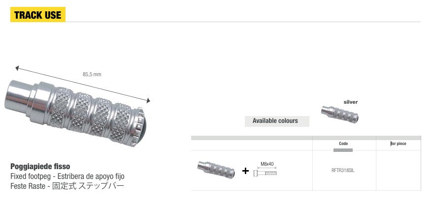 LighTech 交換フットレスト トラック用 固定 85.5 mm – シルバー/ブラック | RFTR318 