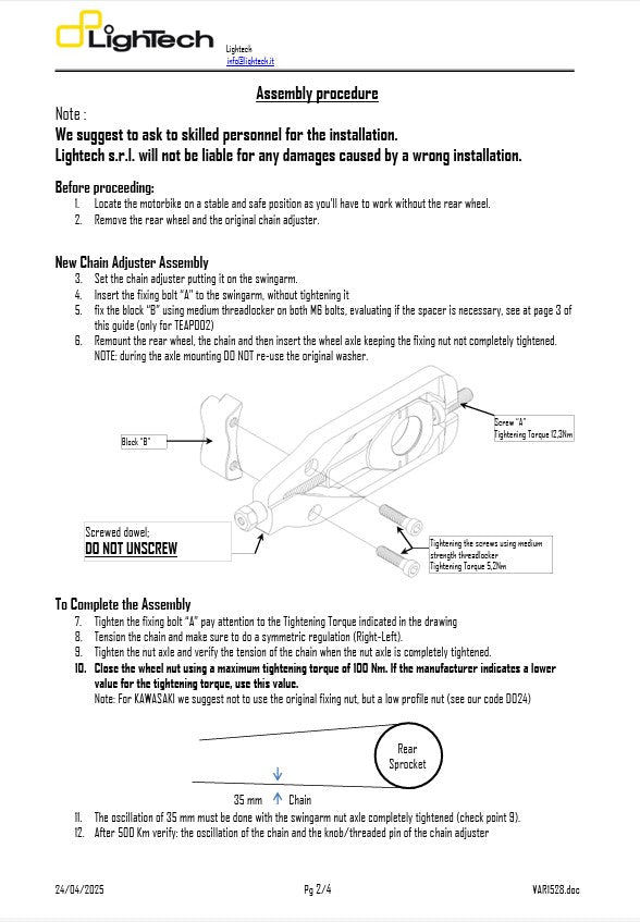 LighTechチェーンテンショナー BMW S1000RR K46 (09-18) TEBM002 