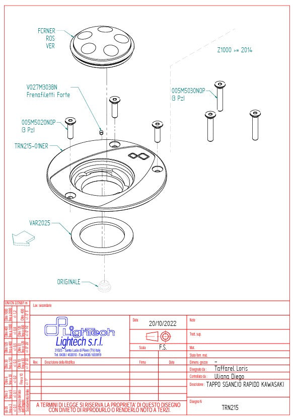 タンクキャップ スクリュータイプ LighTech Kawasaki ZX-10 R/RR (06-20) TRN215 
