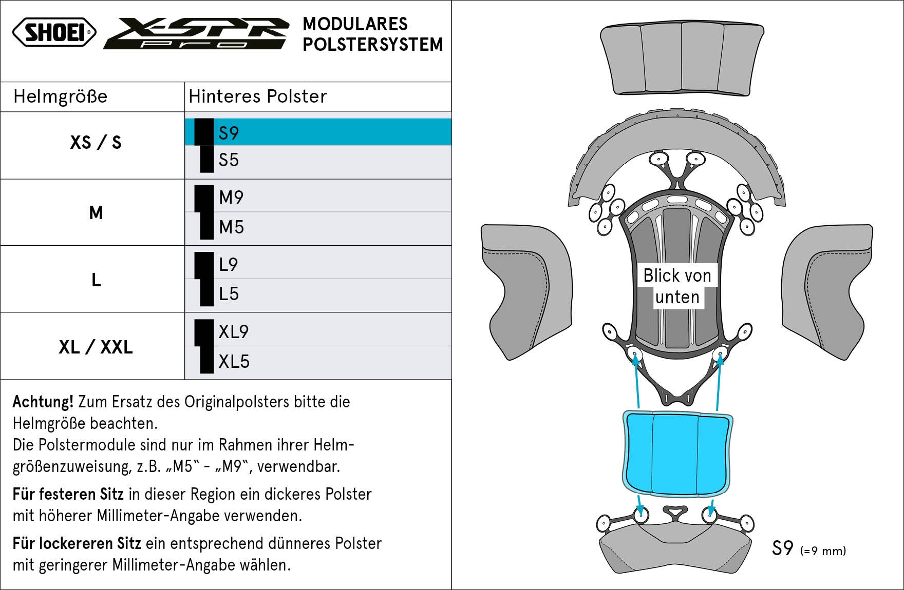Shoei ヘッドパッドリア S9 (XPRO) タイプ-P X-SPR PRO 用 