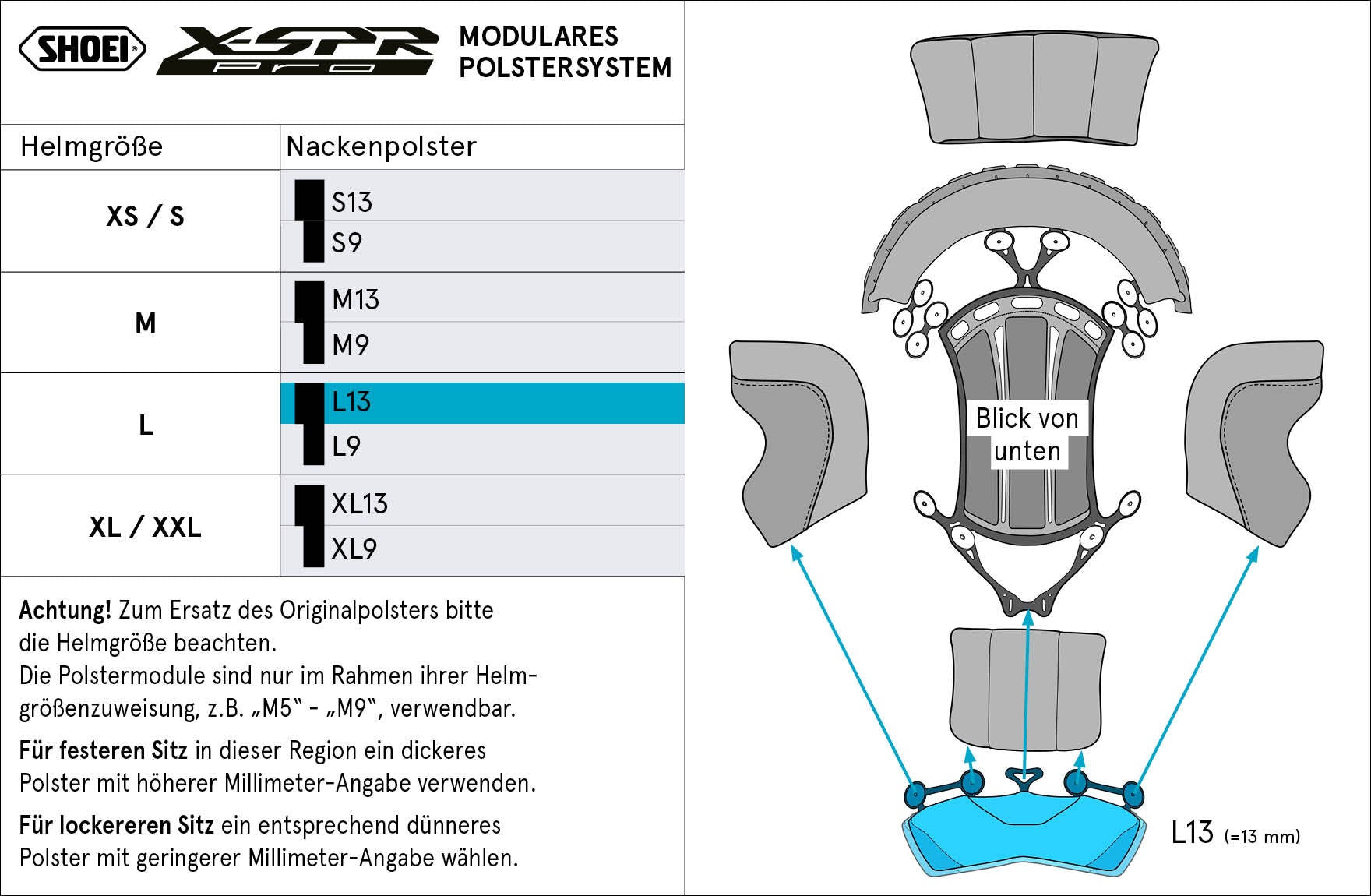Shoei ヘッドパッド ネック L13 (XPRO) タイプ-P X-SPR PRO 用 