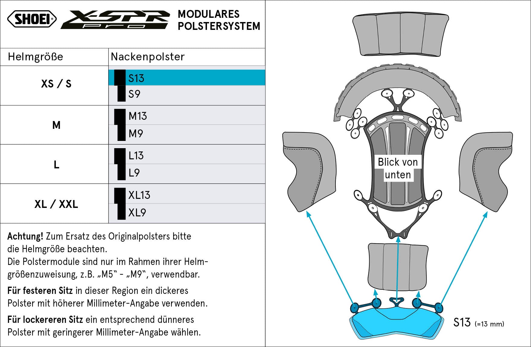 Shoei ヘッドパッド ネック S13 (XPRO) タイプ-P X-SPR PRO 用 
