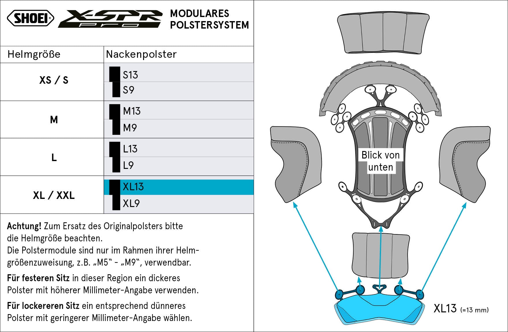 Shoei ヘッドパッド ネック XL13 (XPRO) タイプ-P X-SPR PRO 用 