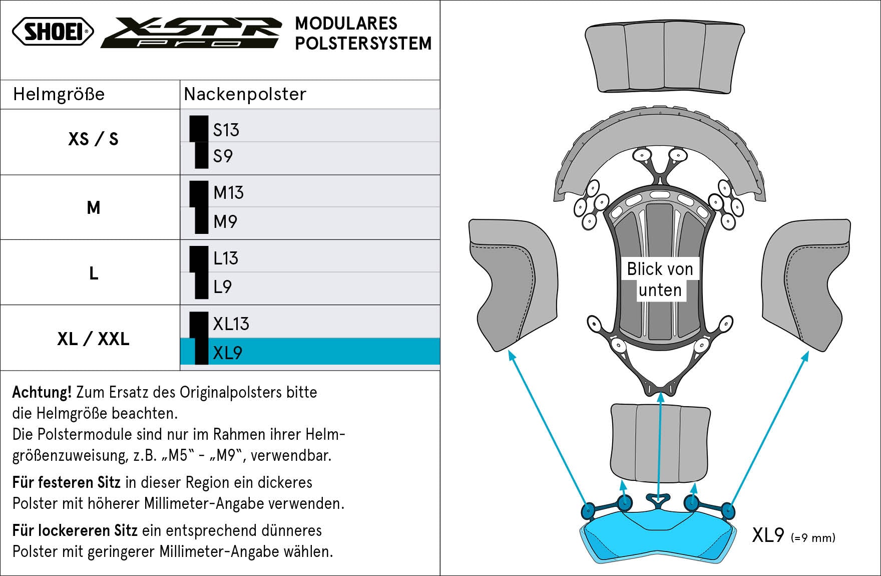 Shoei ヘッドパッド ネック XL9 (XPRO) タイプ-P X-SPR PRO 用 