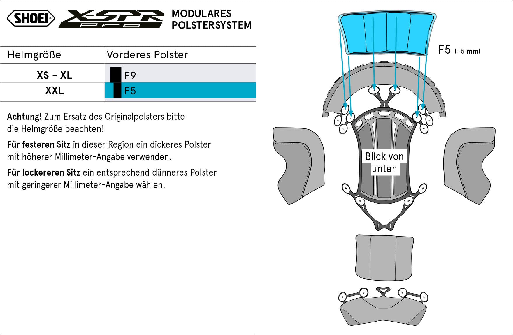 Shoei Kopfpolster Vorne F5 (XPRO) Type-P für X-SPR PRO
