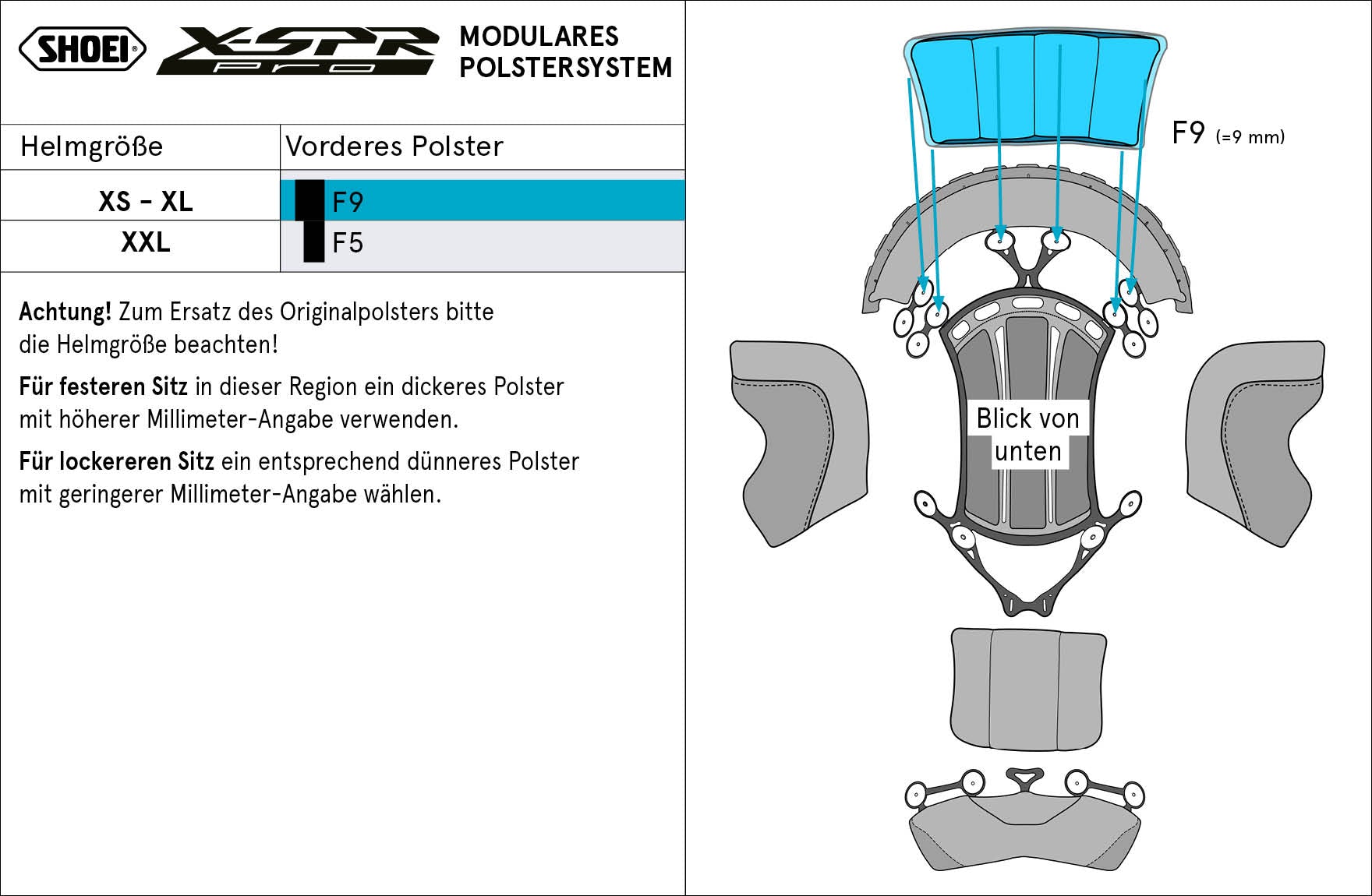 Shoei ヘッドパッド フロント F9 (XPRO) タイプ-P X-SPR PRO 用 
