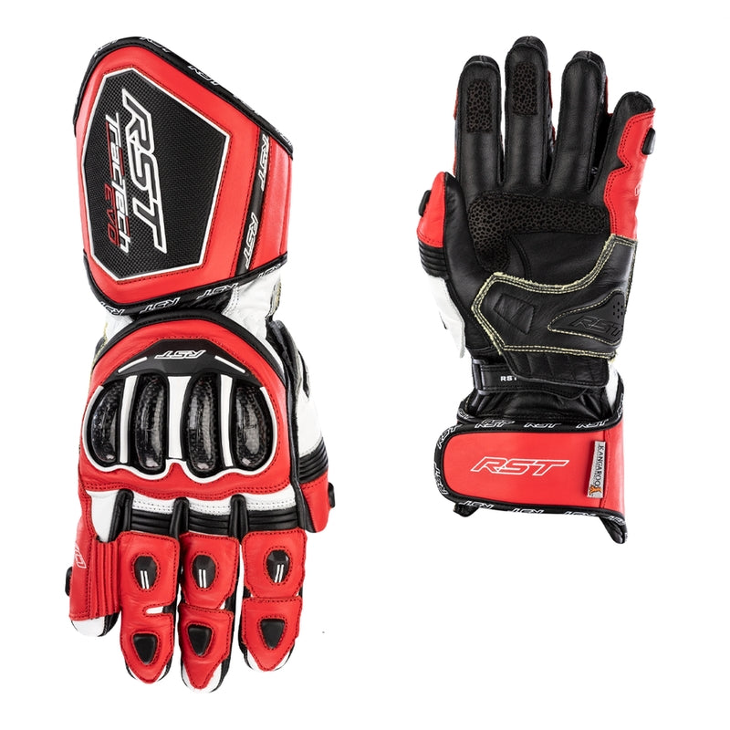RST Tractech Evo 4 オートバイ用レザーグローブ | メンズ | レッド/ホワイト/ブラック | 102666 