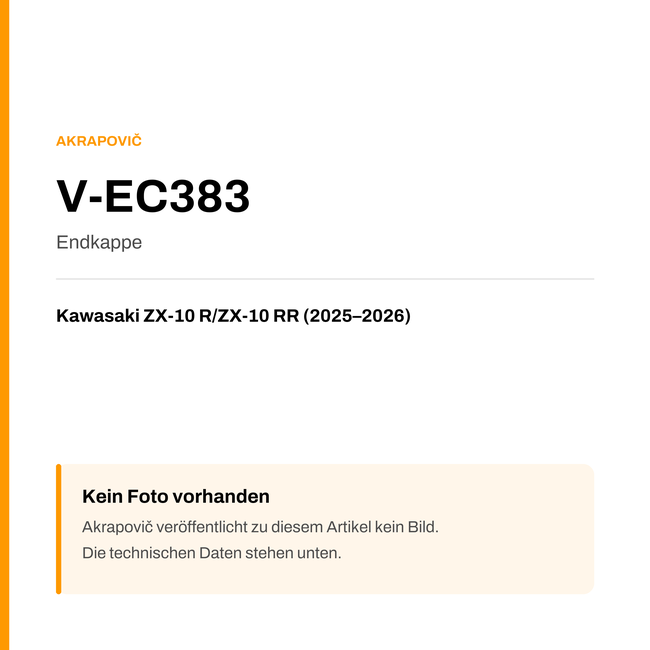 Akrapovic Endkappe Kawasaki ZX-10 R / ZX-10 RR (25-26) V-EC383 — Platzhalter, kein Herstellerfoto verfügbar
