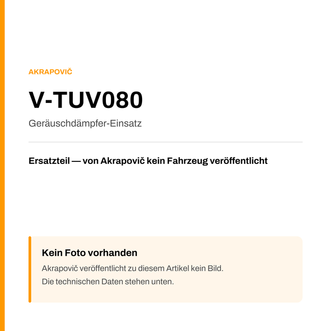Akrapovic Geräuschdämpfer-Einsatz V-TUV080 — Platzhalter, kein Herstellerfoto verfügbar