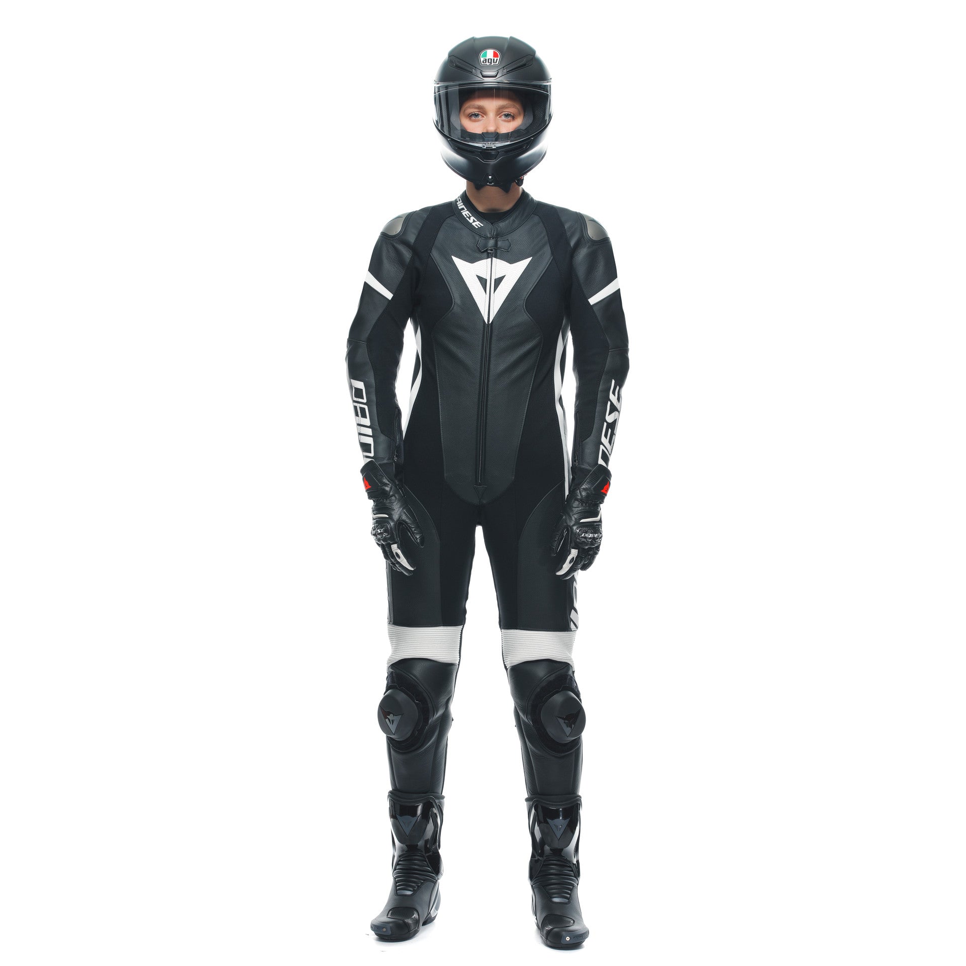 Dainese Grobnik Lady Einteiler Lederkombi – Perforierter Rennanzug | Frauen | Schwarz/Weiß