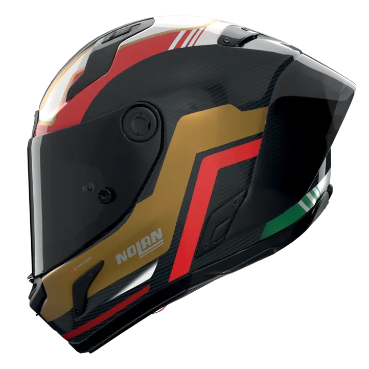 Nolan X-804 RS Helm Ultra Carbon Piega Gold/Rot/Grün 367