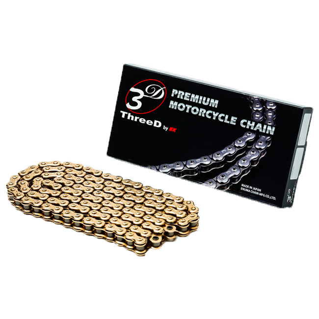 EKチェーン 525 SPR/3D ゴールド/ゴールド NXリングオープン ニッケルロック – 110 - 120リンク 