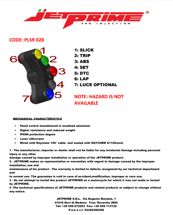 レース用ハンドルスイッチ 左側 JetPrime BMW S1000RR (09-14) JP PLSR 028 