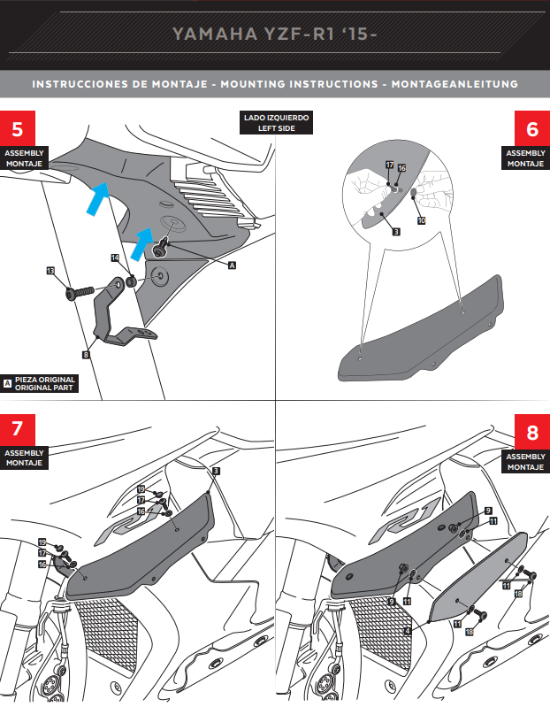 プイグウィングレットスポイラー ダウンフォース ヤマハ YZF-R1/M RN32 RN49 (15-19) 9766 